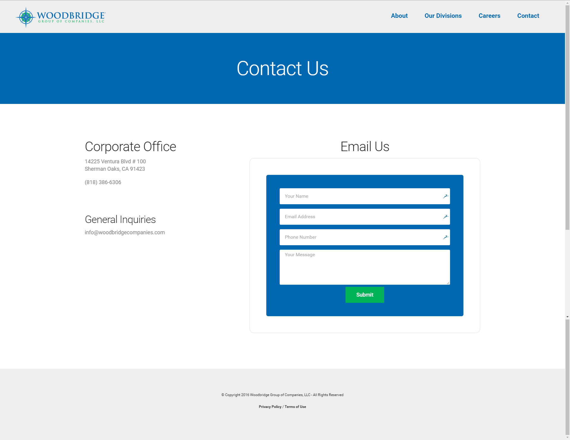 Contact page with HTML form