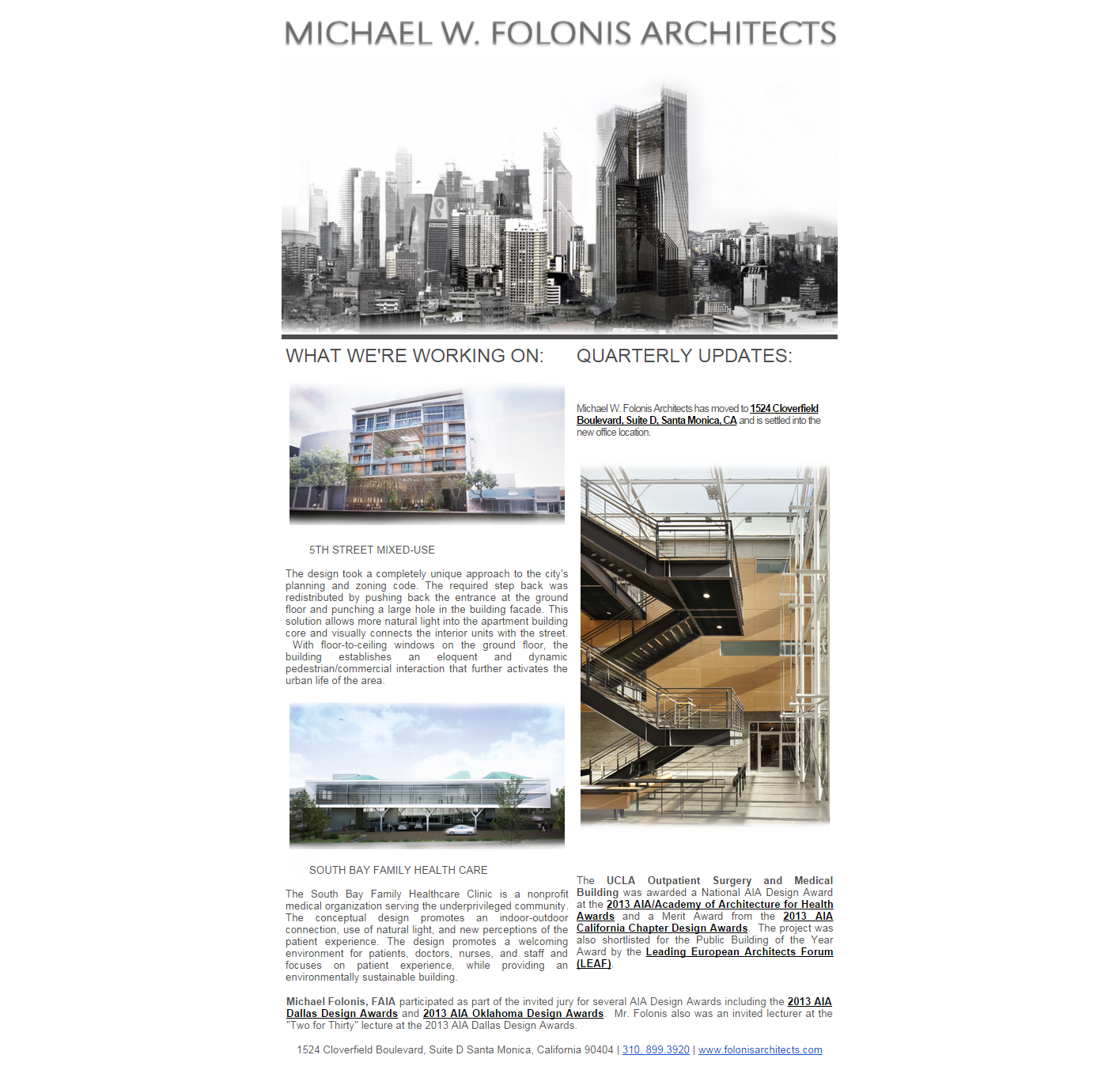 Quarterly Newsletter to Clients and Colleagues - Michael W. Folonis Architects