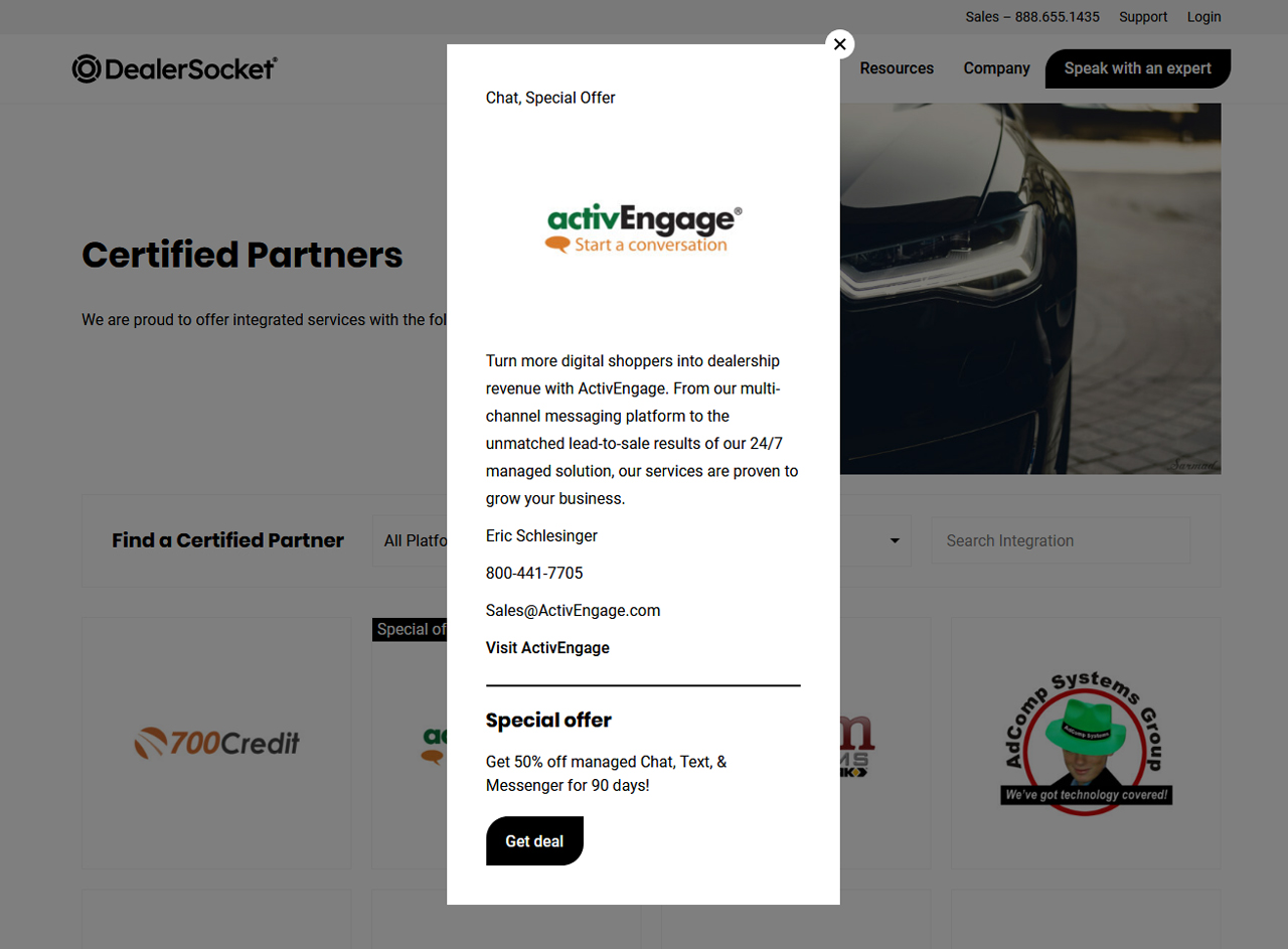 Certified Partners detail modal - DealerSocket